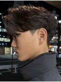 メンズセンターパートウルフセンターパートニュアンスパーマ襟足