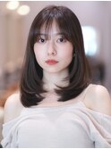 ミディアムレイヤー　レイヤーボブ　前髪　イメチェン　髪質改善