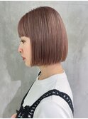 ピンクベージュ_グレージュカラーボブウルフ_ba400481