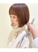 オレンジベージュカラーと顔まわりレイヤーボブ＊