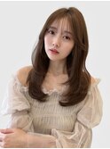 小顔薄めバングシアーカラーレイヤーナチュラルカール前髪美髪