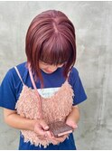 切りっぱなしボブ前髪あり20代30代40代50代ピンクブラウン