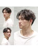 アップバングセンターパート波巻きパーマ大人ヘアパーマ