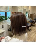 ラベンダーベージュ◎ハイライト◎外はねボブ