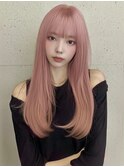 ハイトーンカラー内巻き前髪ありくびれヘアゆるめパーマ内巻き◎