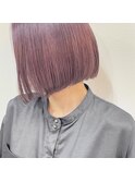 可愛いぱっつん切りっぱなしボブくすみピンクハイトーンmaaya