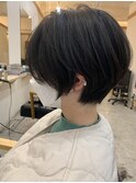 小顔レイヤーショートシースルーマッシュ×アッシュブラック