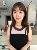 シースルー前髪　ツヤベージュ　ストレートボブ　ロブ　暗髪