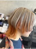 ウルフカット 個性派ハイトーンカラーブリーチダブルカラー
