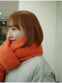 オレンジカラーと切りっぱなしボブ 色っぽボブ