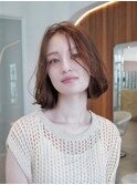 大人かわいい前髪セシルカットココアブラウンフリンジウェーブ