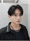 シャドウパーマコンマヘアナチュラルセンターパートツーブロック