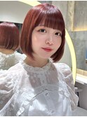 ワンレン切りっぱなし韓国ボブ/ブリーチなし地毛風カラー/博多