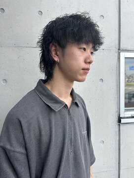 アチーブティルスマートサロン 豊川末広通店(achieve till Smart Salon) ウルフメンズカットニュアンスパーマ黒髪ショート20代30代40代