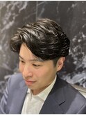 メンズツーブロックパーマアップバングスタイル