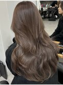 レイヤーカットロング顔周りレイヤーショコラブラウン30代