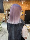 ケアブリーチラベンダーグレージュカラー鎖骨ボブ外はねボブ韓国
