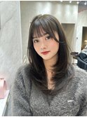 小顔に見せるヘア/ワンレン/ボブウルフ/ネビージュ/黒髪カタログ