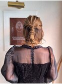 ハーフアップボブヘアーお呼ばれヘアアレンジ結婚式二次会20代