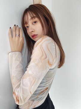 ネイヴィル オモテサンドウ(navile omotesando) ぱつんとバングにオレンジベージュロングレイヤー