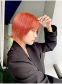 コーラルオレンジカラーボブケアブリーチダブルカラー髪質改善