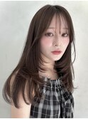ミディアムレイヤー/シースルーバング/アッシュブラウン