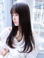 メゾンデエムスラッシュ センター北(Maison des M.SLASH) 顔まわりレイヤー/ぱっつん前髪/黒髪/ナチュラルロング