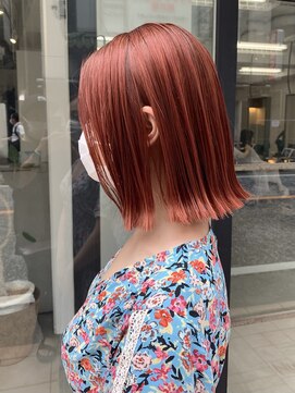 ナンバースリー 綱島店(Number Three) 切りっぱなしボブ＋アプリコットオレンジ【Number Three綱島】