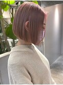 原宿ブリーチなしダブルカラーピンクベージュミディアムボブ20代