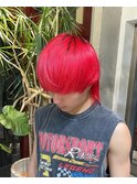 派手髪レッドカラー赤髪メンズハイトーンダブルカラーブリーチ