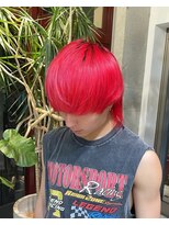 ヲタク(wotaku.)&nbsp;派手髪レッドカラー赤髪メンズハイトーンダブルカラーブリーチ