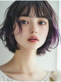 大人可愛いパーマボブ/インナーカラー/髪質改善/韓国/ブリーチ