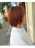 ブリーチなしオレンジショートボブ