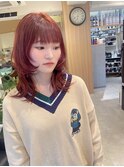 セミロングウルフレイヤー×オレンジブラウン