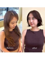 スニュウ(snuw)&nbsp;(snuw_hotaru)切りっぱなしボブくびれヘアグレージュオリーブ