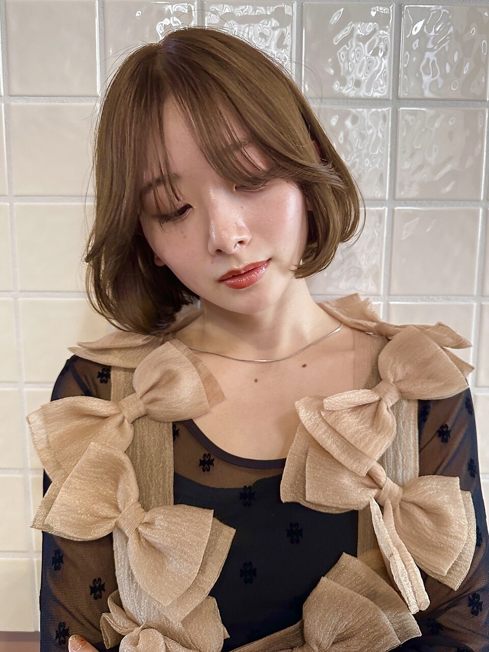 表参道/ピンクベージュ/大人ボブ/女性美容師