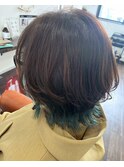 30代40代毛先カラーグリーンウルフカット
