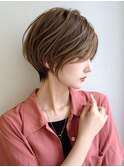 前髪なし小顔ひし形丸み耳掛け大人ショート20代30代40代50代＊