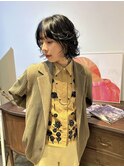 ボブパーマレイヤーブルーブラック暗髪ぷつっとボブ