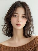 デザインカラーレイヤーカットウェットヘアオリーブベージュ白髪