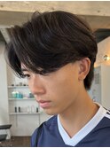 大人ナチュラルセンターパートツーブロックニュアンスパーマ緩め