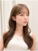 ブリーチなしベージュ内巻きシースルーロングレイヤーカット