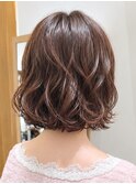 安城ゆるふわパーマ大人ボブパーマチョコレートブラウン20代30代