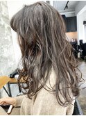 ベージュアッシュハイライトミディ