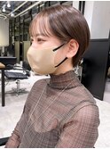 ブラウンショート_グレージュカラーボブウルフ_ba403021