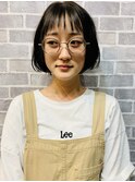 丸メガネ__ミニボブ__ショートボブ__グレイブラウン色__耳掛け
