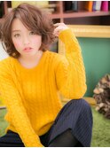 斜めバング外国人風暖色系カラー前下がりボブc5川口10代20代30代