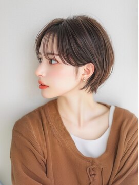 ムウ 難波(MOU) クールショートボブ前髪イメチェンピンクベージュ30代40代50代