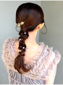 ヘアセット 編み下ろしアレンジ 結婚式 ローポニー 20代