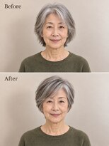 aptas 青山/表参道 白髪染め/白髪ぼかしハイライト/ボリュームアップエクステ&nbsp;60代の大人丸みショート｜表参道・青山